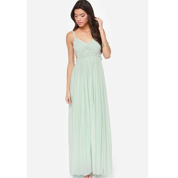 L’Atiste by Amy Mint Green Crochet Lace Open Back Maxi Dress Women’s Medium - Picture 1 of 11